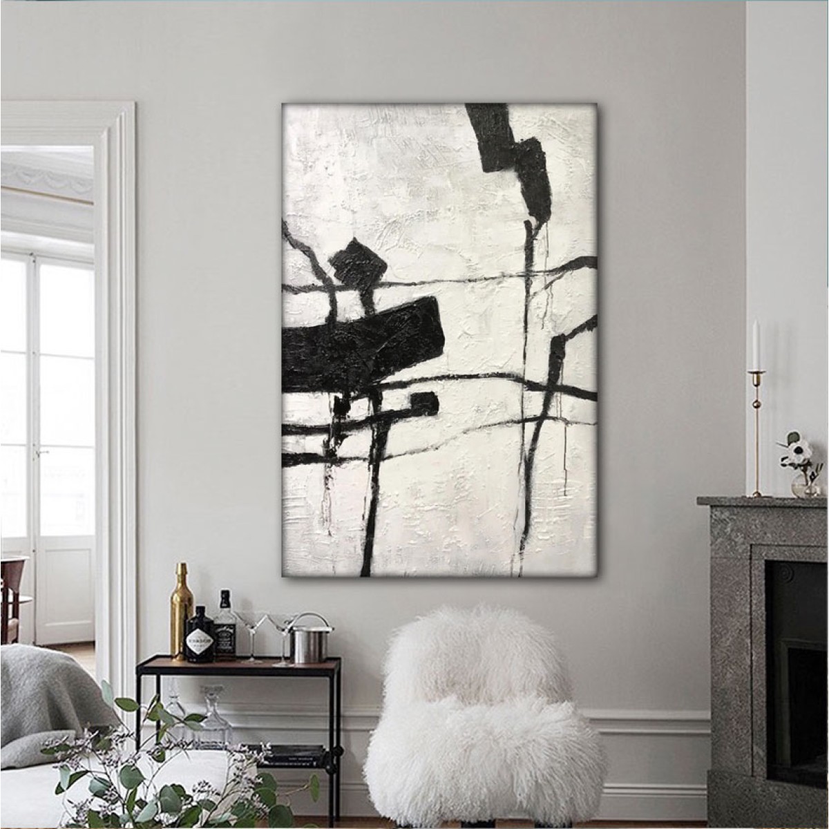 White Black II Abstract Textured Partial Oil Painting